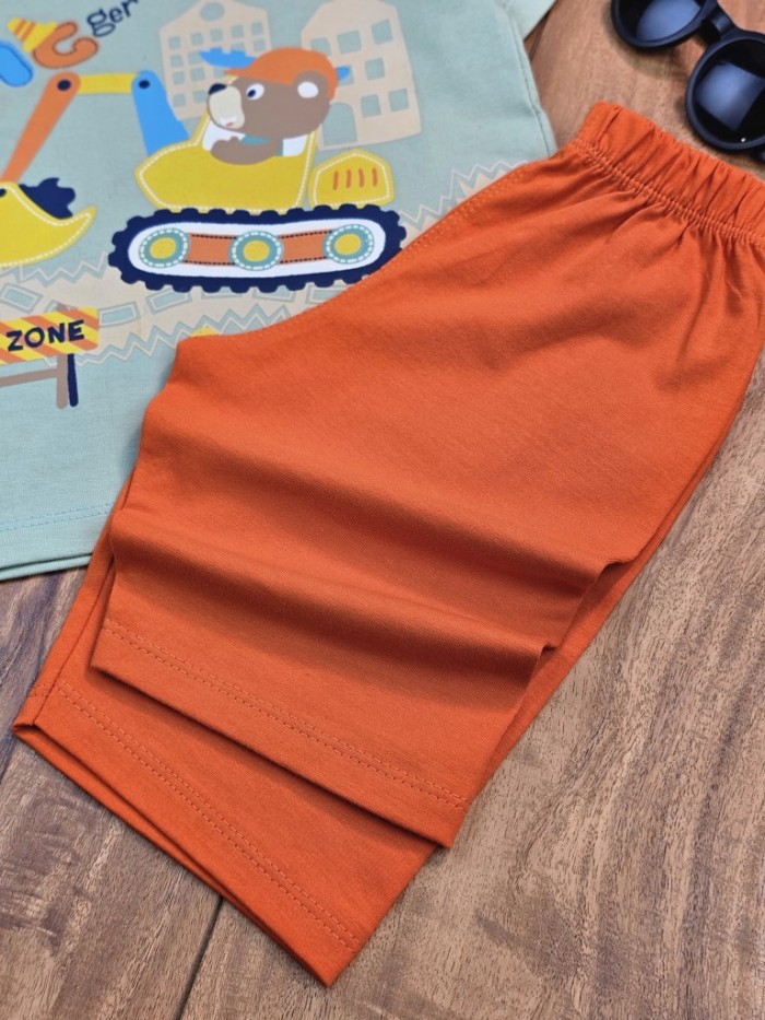 تیشرت شلوارک پسرانه مکانیکی نارنجی