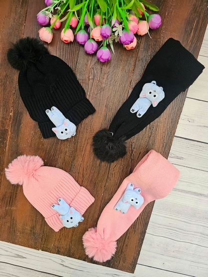 کلاه و شال دخترانه گربه - تصویر 3