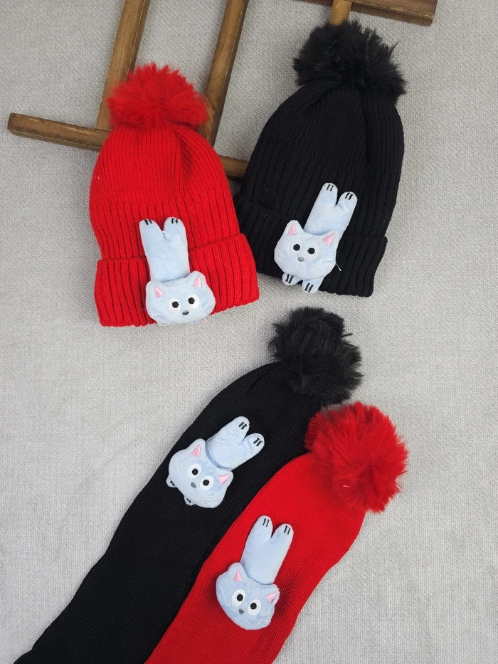 کلاه و شال دخترانه گربه - تصویر 7