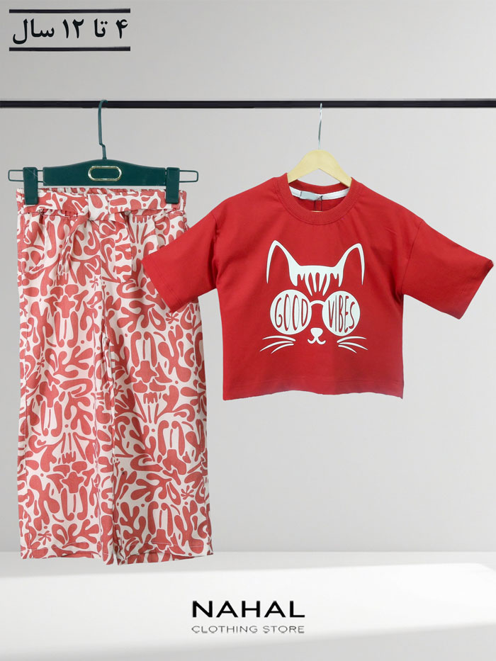 کراپ و شلوار دخترانه گربه عینکی - تصویر 3