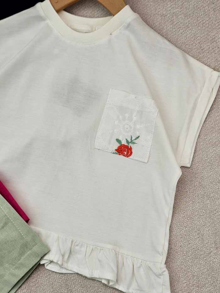 کراپ و شورتک دخترانه جیب خامه دوزی - تصویر 5