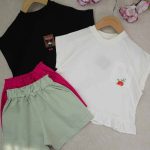 کراپ و شورتک دخترانه جیب خامه دوزی