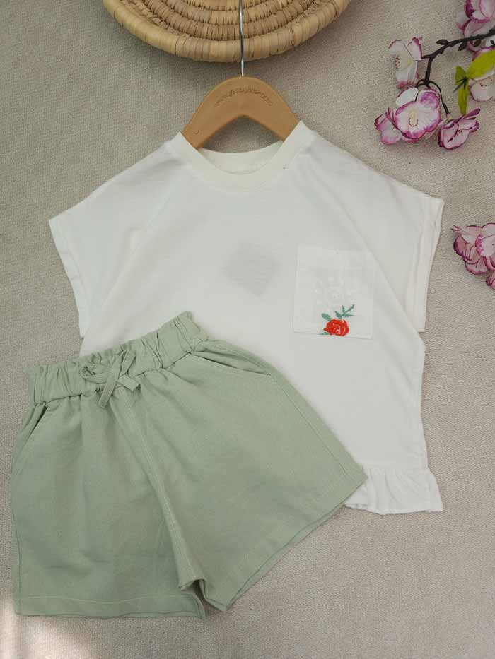 کراپ و شورتک دخترانه جیب خامه دوزی - تصویر 3
