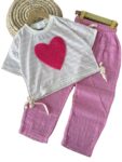 کراپ و شلوار دخترانه قلب بافتنی