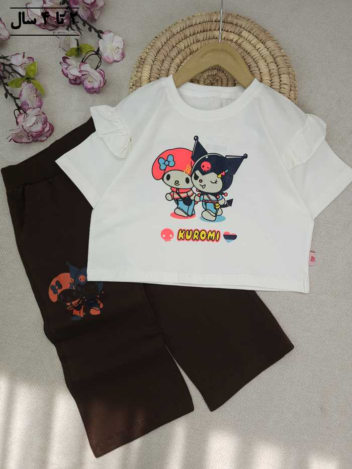 کراپ و شلوار دخترانه کرومی ملودی استیکر قلب - تصویر 3