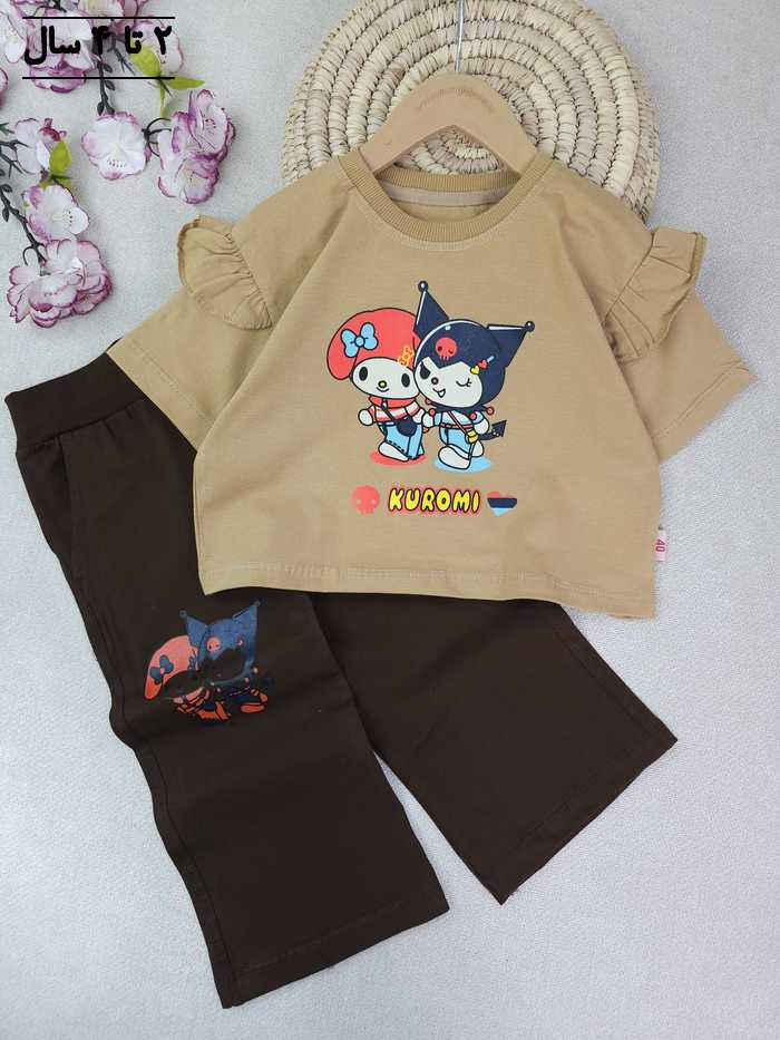 کراپ و شلوار دخترانه کرومی ملودی استیکر قلب - تصویر 4