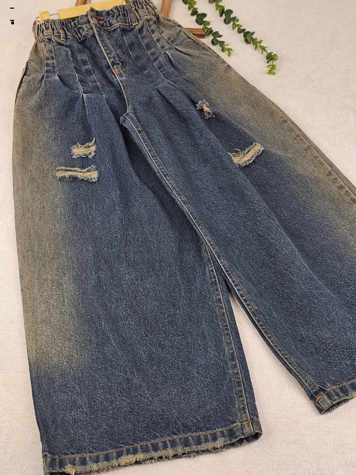 شلوار جین شافل دخترانه پیله ای - تصویر 4