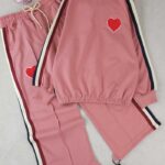 کراپ آستین بلند وشلوار دخترانه قلب قرمز