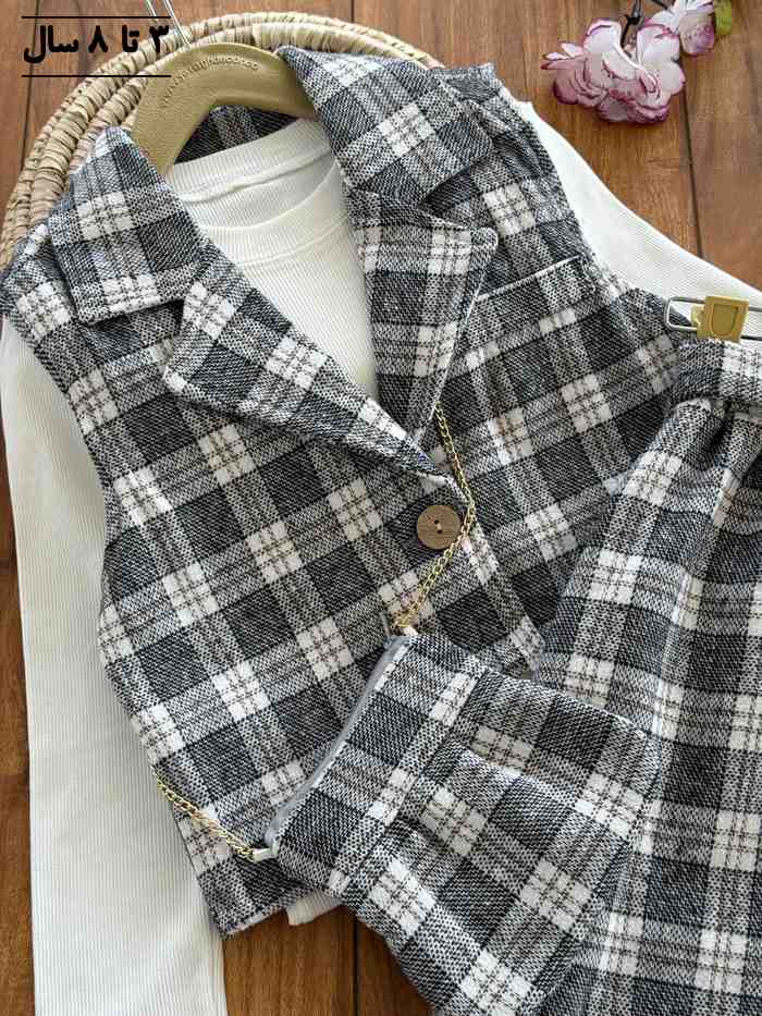 سه تیکه دخترانه چهار خونه همراه با کیف - تصویر 3