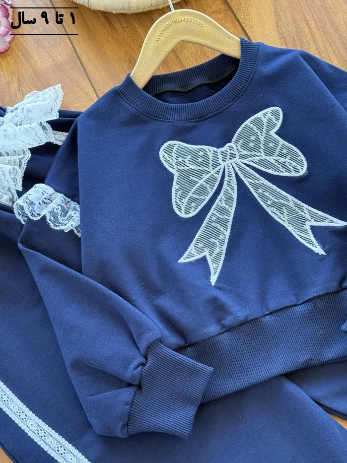 کراپ و شلوار دخترانه پاپیون گیپور - تصویر 3