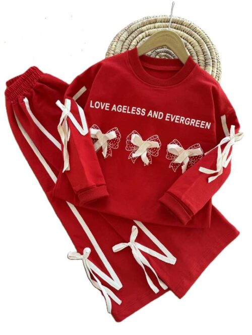 بلوز شلوار دخترانه پاپیون خالی خالی