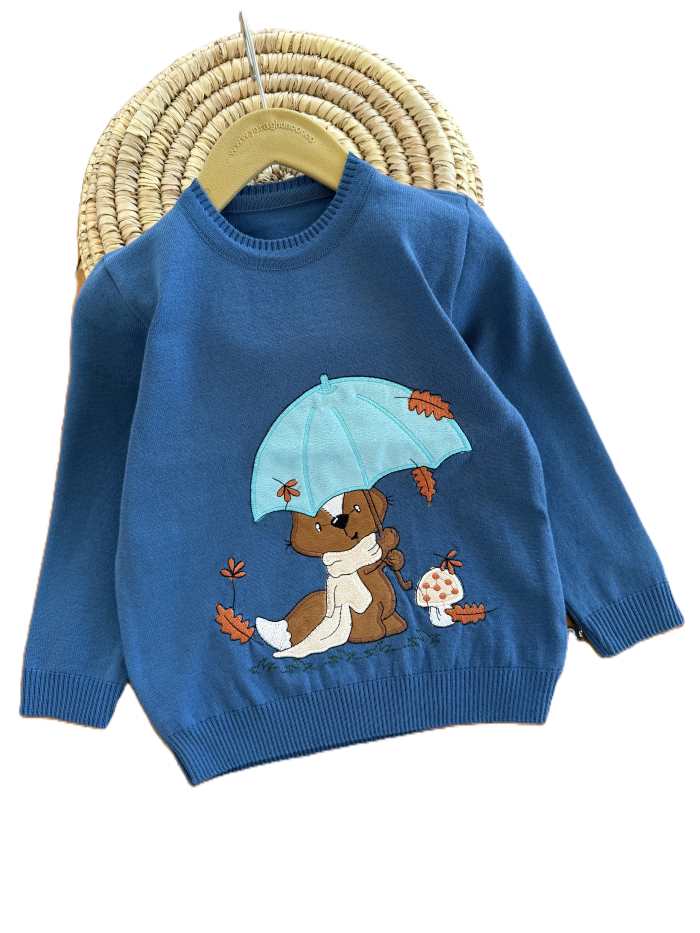 بلوز بافت پسرانه گلدوزی برگ - تصویر 3