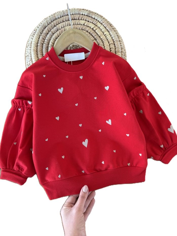 بلوز تک دخترانه قلب قرمز - تصویر 3