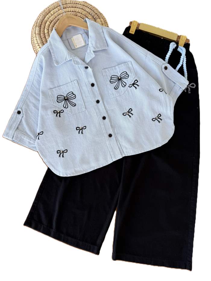 ست شومیز و شلوارک بیرونی دخترانه پاپیون