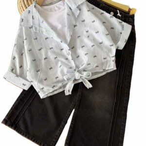 دو تیکه دخترانه شومیز و تاپ نگین دار گره ای