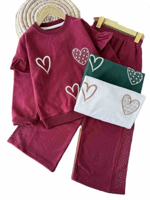 بلوز و شلوار دورس دخترانه قلب نگینی