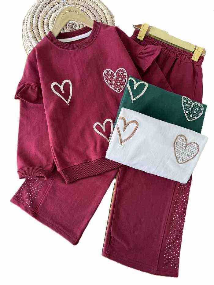 بلوز و شلوار دورس دخترانه قلب نگینی