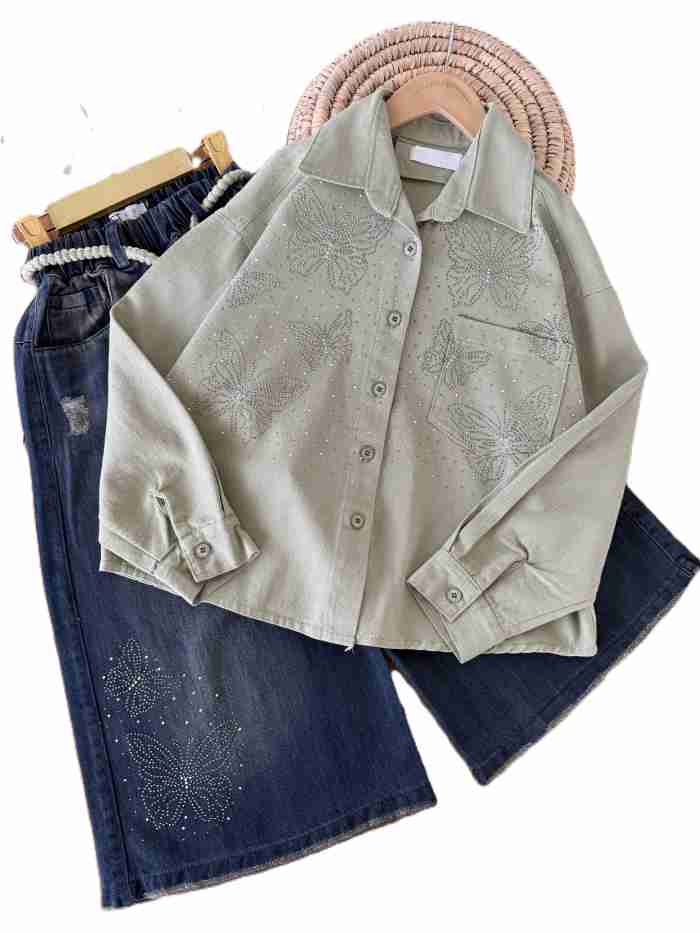 شومیز و شلوار واید دخترانه پروانه - تصویر 3