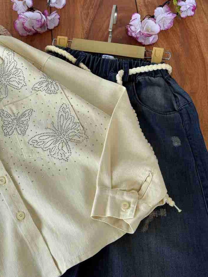 شومیز و شلوار واید دخترانه پروانه - تصویر 4