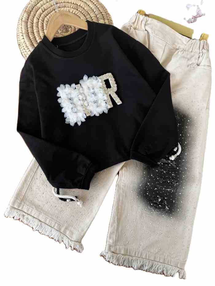 کراپ و شلوار بیرونی دخترانه Dior نگینی - تصویر 3