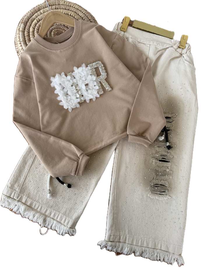 کراپ و شلوار بیرونی دخترانه Dior نگینی