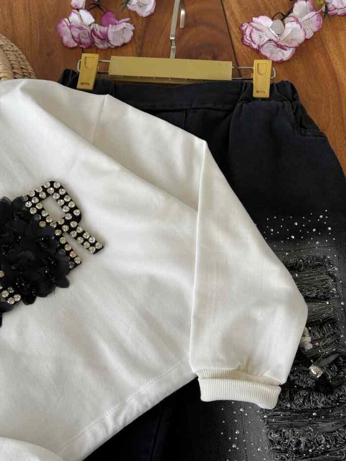 کراپ و شلوار بیرونی دخترانه Dior نگینی - تصویر 7