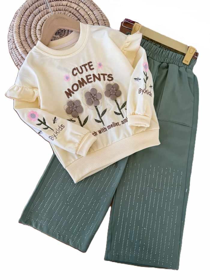 کراپ و شلوار بیرونی دخترانه سه گل