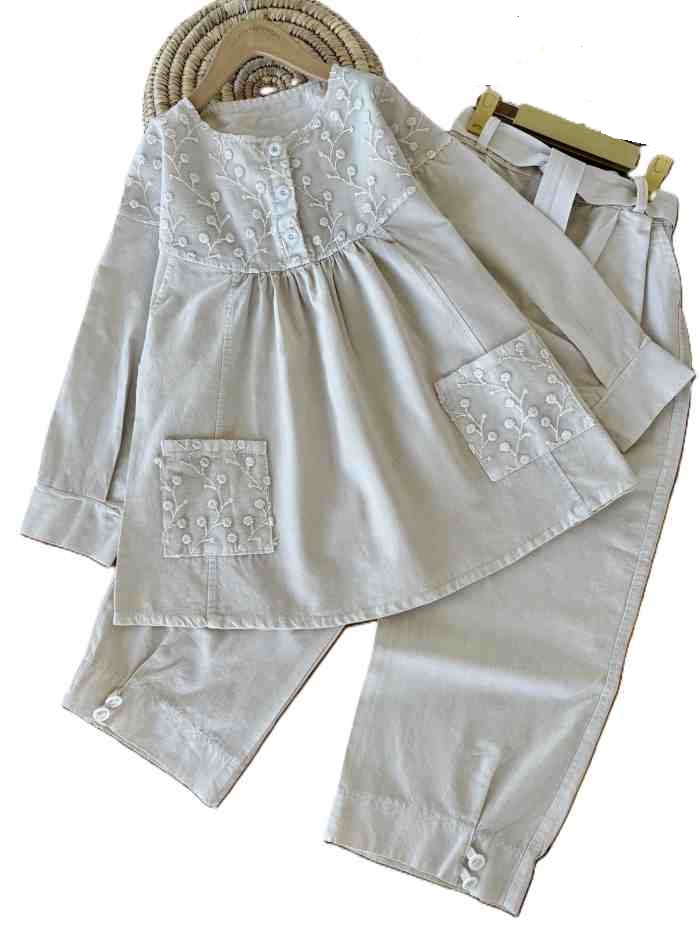 شومیز شلوار بیرونی کتان دخترانه رز - تصویر 3