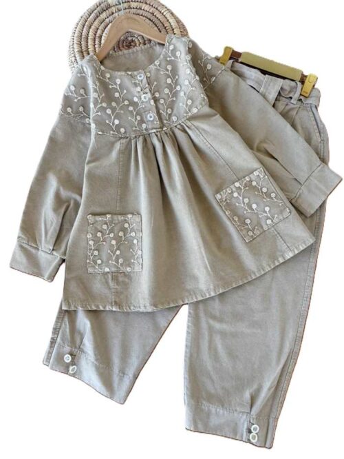 شومیز شلوار بیرونی کتان دخترانه رز