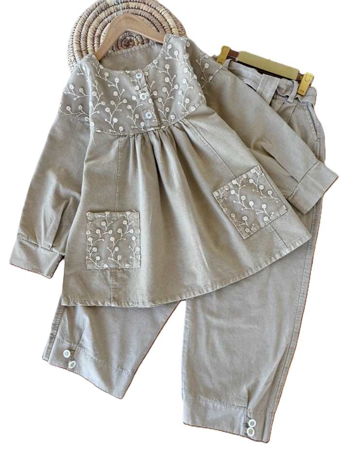 شومیز شلوار بیرونی کتان دخترانه رز