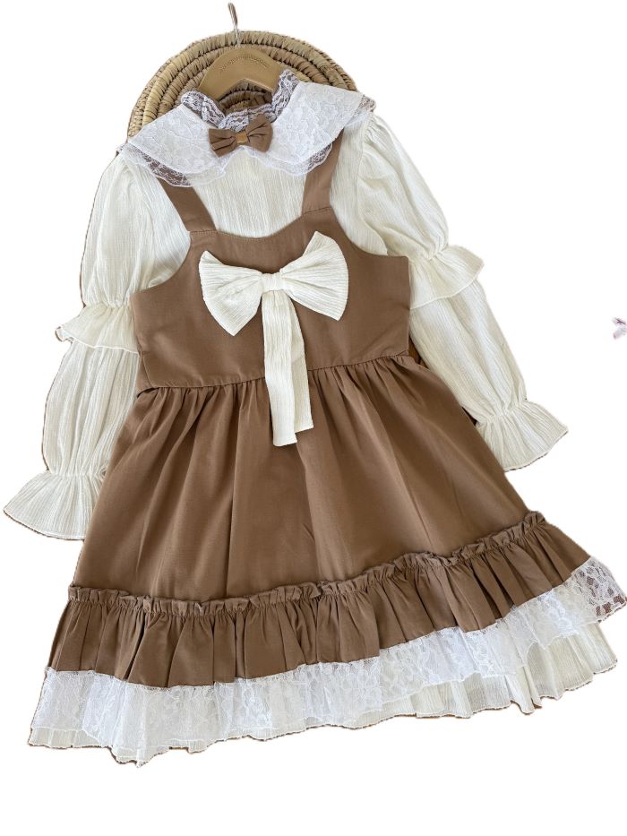 شومیز و سارافون بیرونی دخترانه پاپیون - تصویر 3