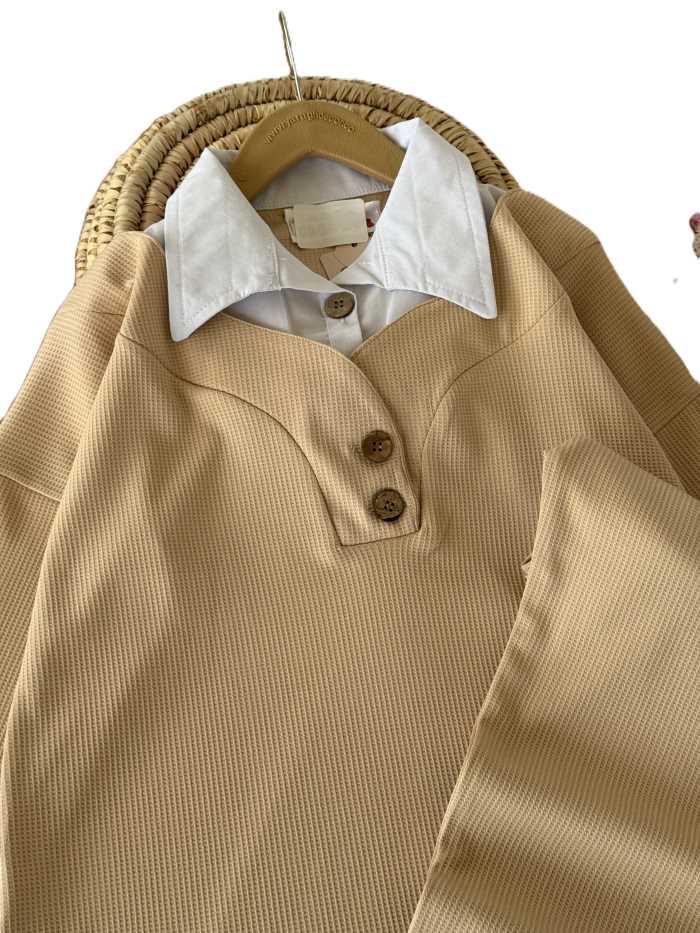 بلوز شلوار یقه پیراهنی بیسکوییتی - تصویر 5