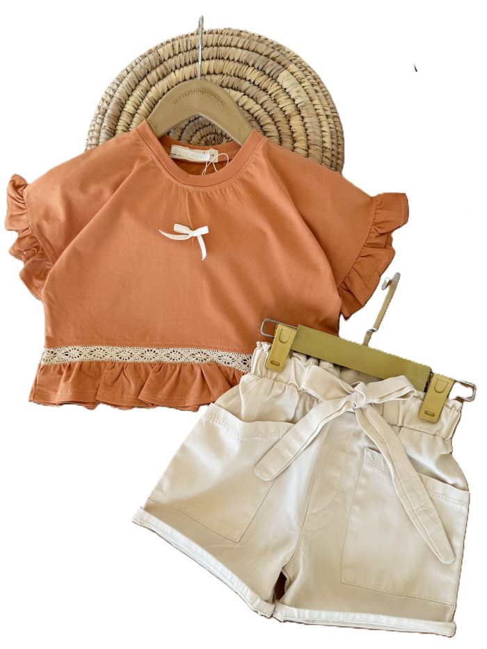 کراپ و شلوارک کتان دخترانه مها - تصویر 4