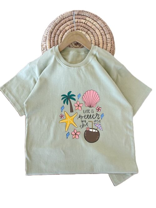 تیشرت تک دخترانه صدف دریایی - سبز کمرنگ, 65 {11-13 سال}