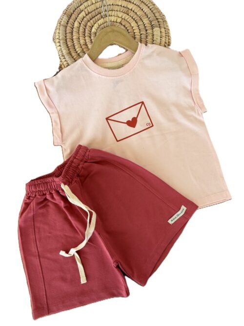 کراپ و شلوارک دخترانه قلب قرمز - صورتی کمرنگ, 8