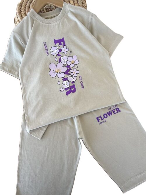 تیشرت و شلوارک راحتی دخترانه گل یخ - هلی, 55 {7-9 سال}