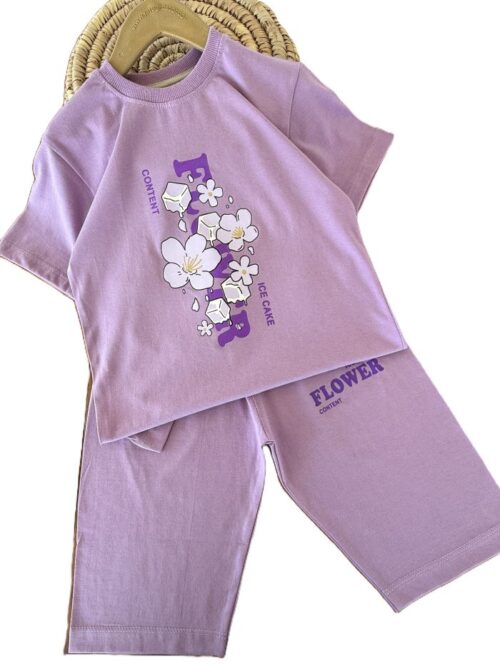 تیشرت و شلوارک راحتی دخترانه گل یخ