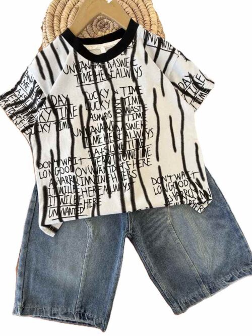 تیشرت و شلوارک جین بیرونی پسرانه luckytime