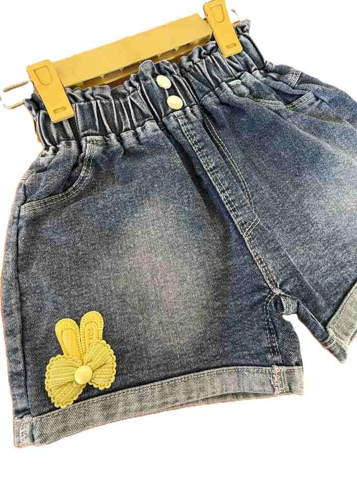 شورتک جین بیرونی دخترانه گل رو - تصویر 5