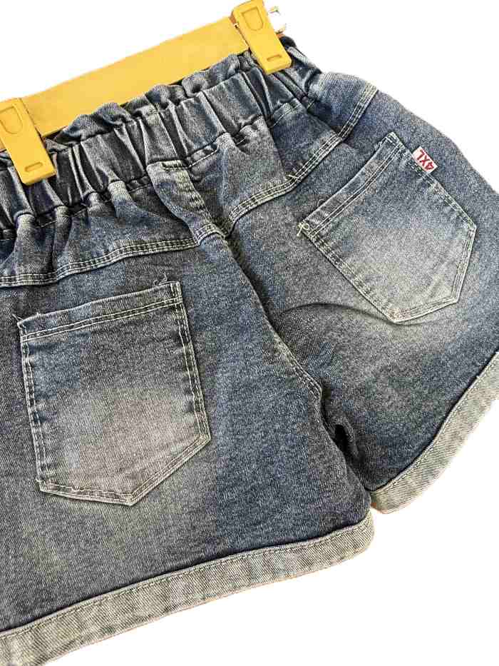 شورتک جین بیرونی دخترانه گل رو - تصویر 3