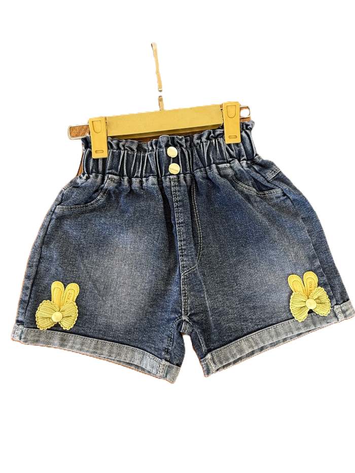 شورتک جین بیرونی دخترانه گل رو