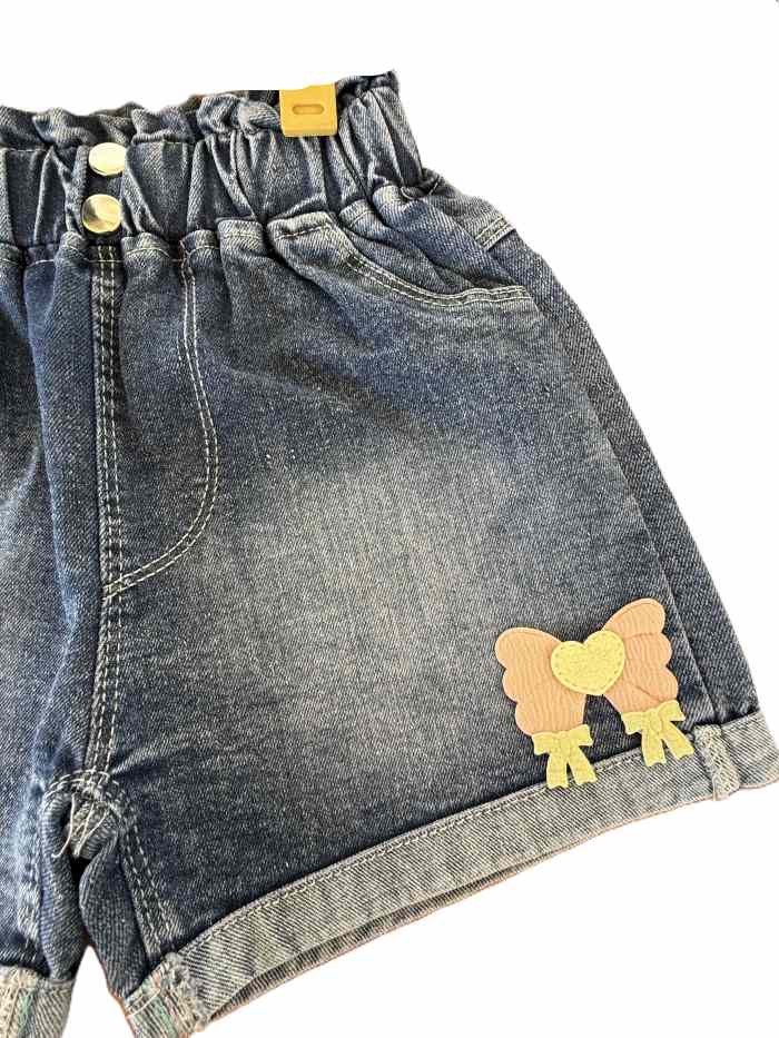 شورتک جین بیرونی دخترانه گل رو - تصویر 4