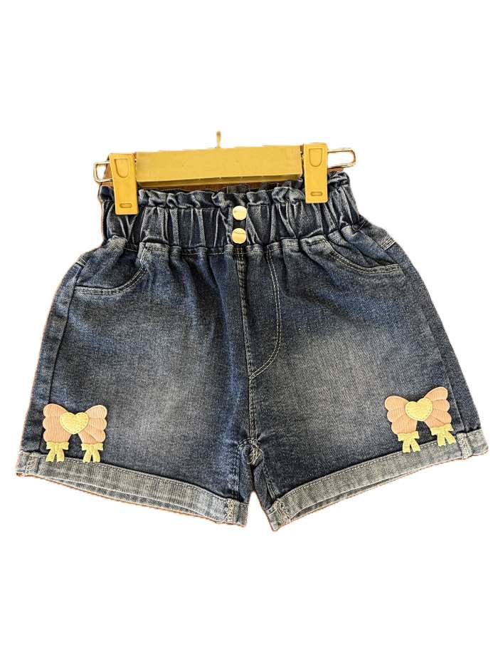 شورتک جین بیرونی دخترانه گل رو - تصویر 2