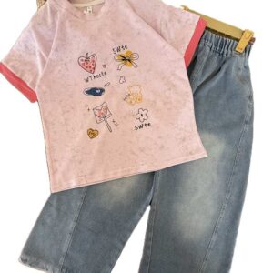 تیشرت شلوارک جین بیرونی دخترانه wtheste