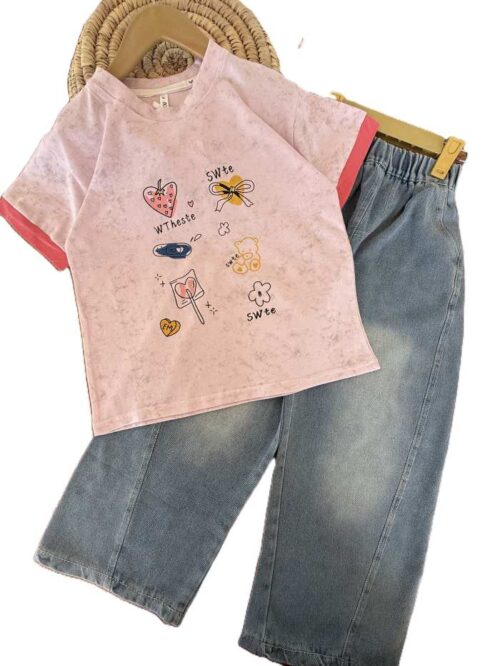 تیشرت شلوارک جین بیرونی دخترانه wtheste