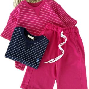 تیشرت و شلوارک راحتی اسپرت راه راه رنگی