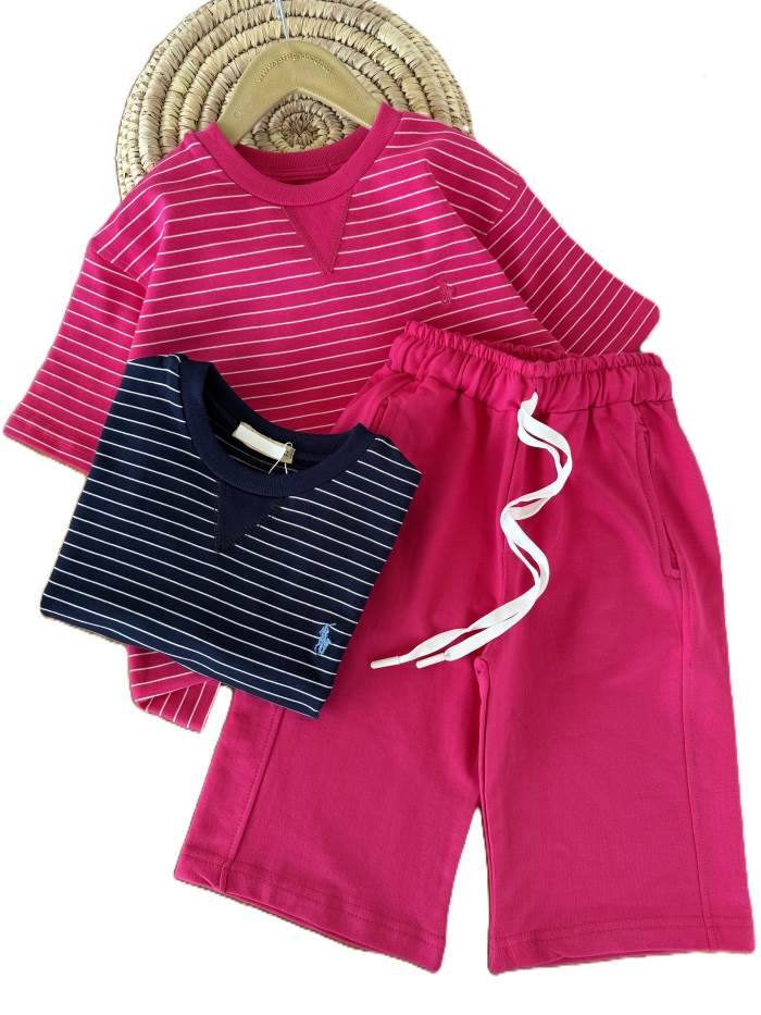 تیشرت و شلوارک راحتی اسپرت راه راه رنگی