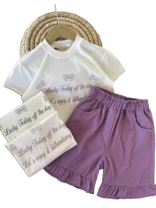 تیشرت و شلوارک بیرونی دخترانه سه پاپیون