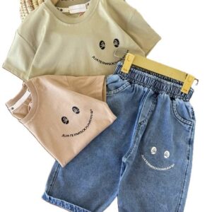 تیشرت و شلوارک بیرونی پسرانه استیکر لبخند