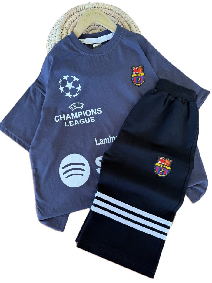 ست تیشرت و شلوارک راحتی پسرانه بارسلونا
